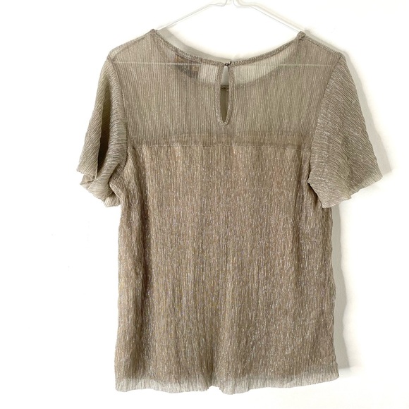 W5 Neutral Gold Shimmer Pleated Flutter Sleeve Blouse NWT - Picture 5 of 7